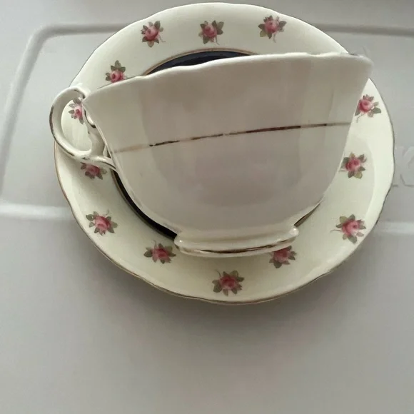 Vintage Ansley Coalport Pink sweetheart roses cobalt Blue Gold tea cup/saucer - Picture 10 of 10